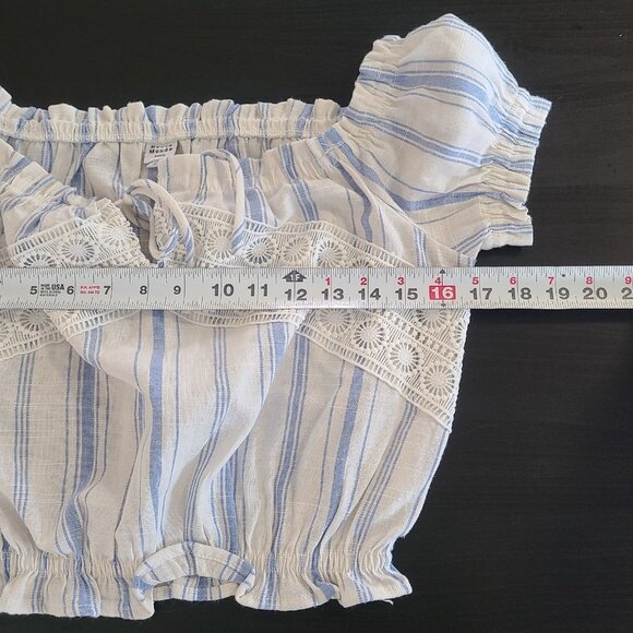 Haute Monde Crop Cotton Linen Blend Puff Sleeve Top Coquette Cottagecore Small - Picture 3 of 8